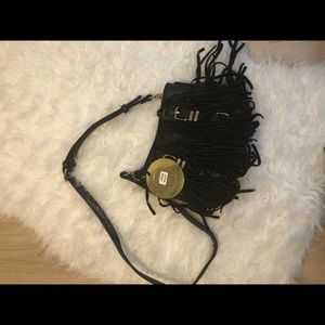 NASTY GAL Black shoulder  bag with fringe